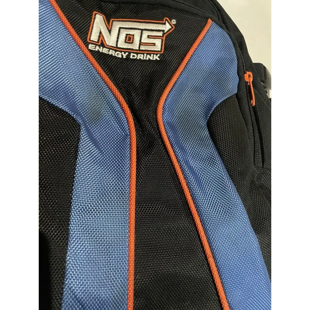 NOS Energy Drink Black Backpack Embroidered Logo Work School Bag‎ Laptop Promo
